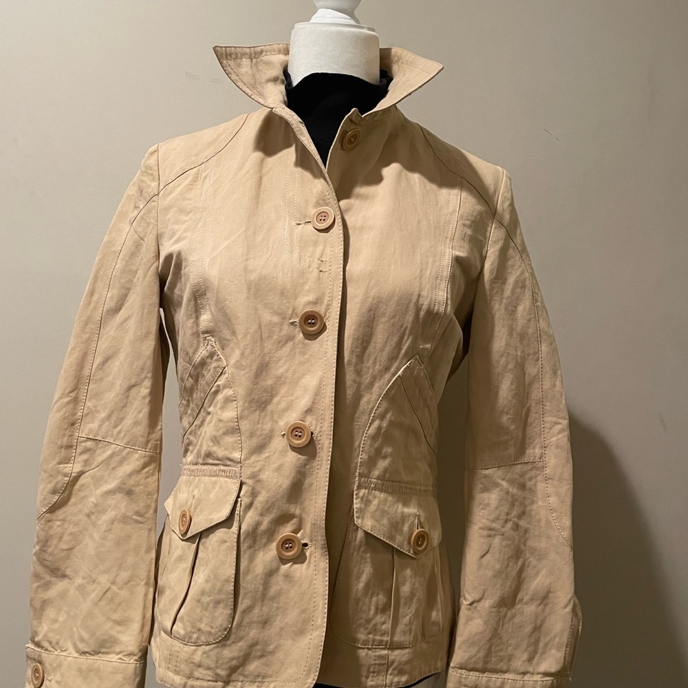 Peserico Made in Italy Cotton Beige Collared Cropped Work Office Button Jacket - Picture 3 of 8